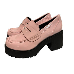 Women's Sz 8 Pink Penny loafer platform Chunky shoes Barbie Retro academia Punk